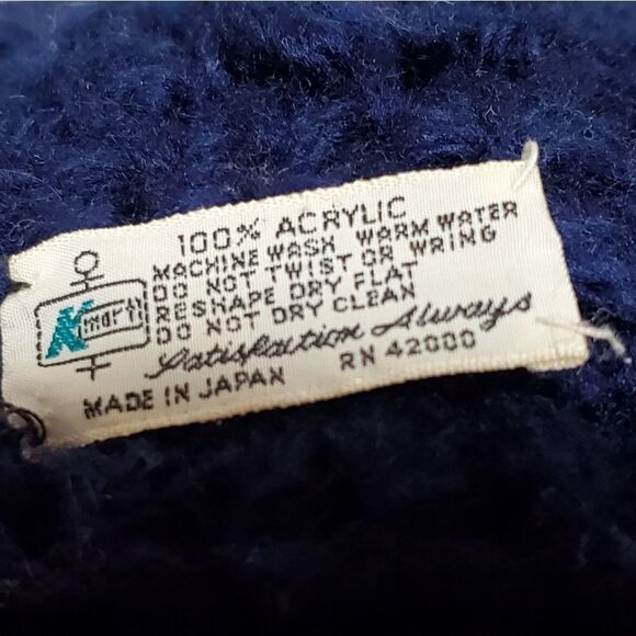 VINTAGE 1970s K-Mart Blue Thick Crochet Knit Turban Boho Headwrap Hat Beanie - Picture 7 of 7